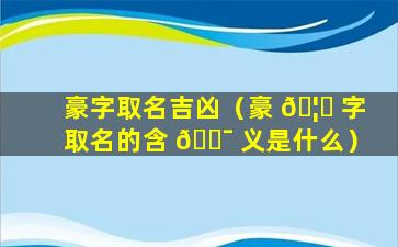 豪字取名吉凶（豪 🦋 字取名的含 🐯 义是什么）